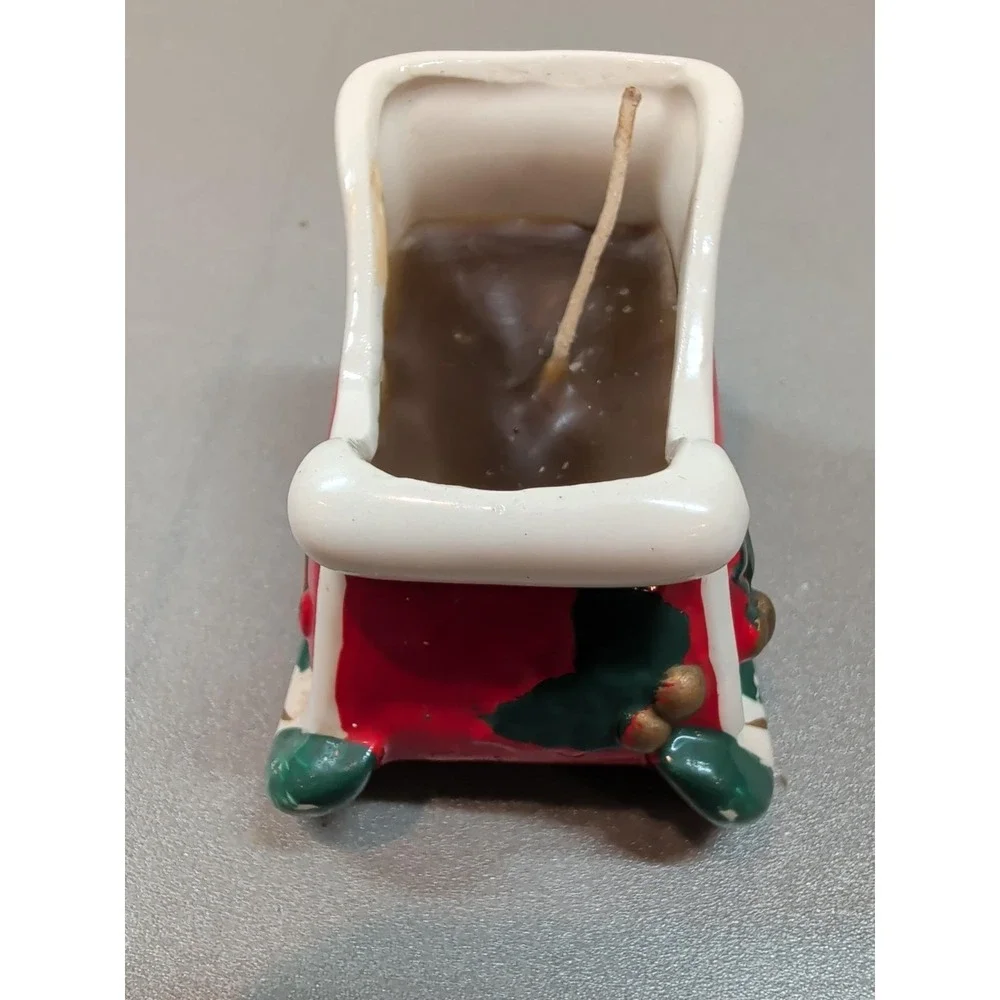 Vintage Bens Transworld Imports Ceramic Christmas Sleigh Candle Japan Painted